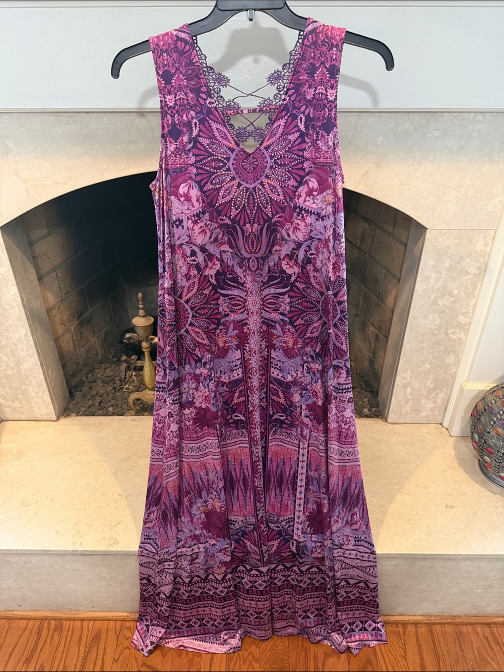 ONE WORLD Purple Floral Lace-Back Maxi Dress size medium